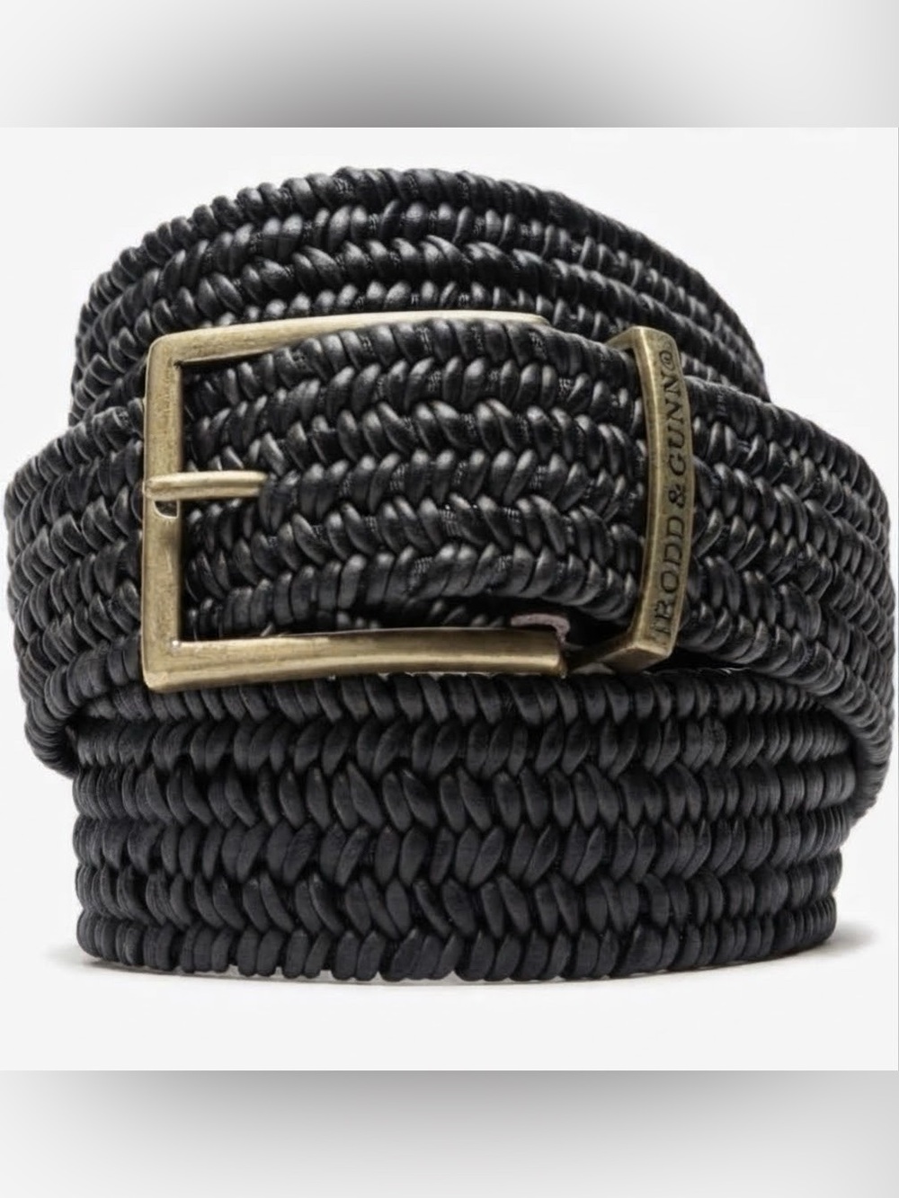 NWOT Rodd & Gunn Black Braided Stretch Belt Made in Italy Brown Leather Trim